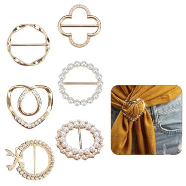 Imagem de 6 peças de clipe de anel para cachecol – prendedores de camisetas com botões de nó de canto para mulheres, moda de metal, círculo, para camisa, fivela, anel de roupa, suporte de envoltório, camiseta