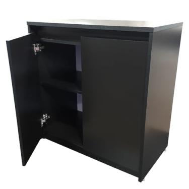 Imagem de Gabinete Armário Pequeno Multiuso para Home Office Escritório Duas Portas MDF Preto