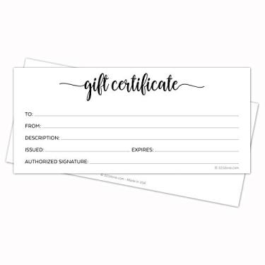 Imagem de Certificados de presente branco branco simples 321Done 10,16 x 22,86 cm para pequenas empresas, feriados, Natal, spa, salão – script minimalista – Feito nos EUA, Certificates Only, No Envelopes, 4" x 9"