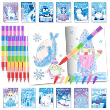 Imagem de Ben Louis- BenLouis 24 Mini Livros de Colorir Frozen com 24 Lápis de Cor Empilháveis Lembrancinhas de Festa Livro de Atividades Temático de Flocos de Neve de Inverno Artesanato em Massa para Crianças
