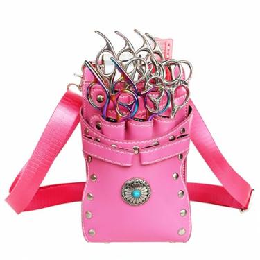 Imagem de Bolsa de Cintura para Cabeleireiro, Bolsa de Ferramentas para Tesoura de Barbeiro de Couro PU Com 7 Slots, Organizador de Corte de Cabelo Removível para Pentes, Cortadores e (Rosa)