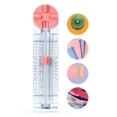 Imagem de Ecraft Cortador de papel rosa 4 em 1 ferramenta multifuncional para scrapbooking com lâminas retas, onduladas, perfuradas e vincadas para papel artesanal, cartolina, cupom, etiqueta, foto, cartão