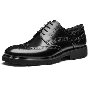 Imagem de Jepsengord Sapato social masculino Brogue Wingtip Oxford couro bovino genuíno com cadarço Derby sapatos para casamentos, negócios e ocasiões formais, Preto, 39
