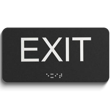 Imagem de Sinal de saída - Sinal de saída com letras braille e elevadas, placas de saída de emergência em conformidade com ADA para escritório comercial com tiras de montagem adesivas para ambientes internos e
