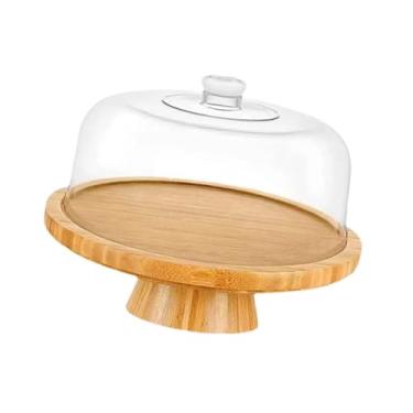 Imagem de Fenteer Suporte de madeira para bolo com tampa, display de sobremesa, suporte redondo para bolo, decorativo para prato de frutas, chips, queijo, festa,