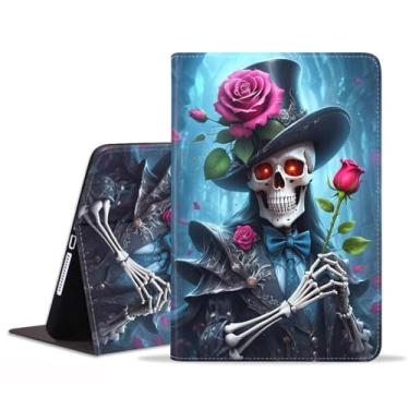 Imagem de BWOOLL Capa para Samsung Galaxy Tab S9 FE 5G 10,9 polegadas e Galaxy Tab S9 11 polegadas (2023), capa fina e leve de couro PU com suporte para despertar/hibernar automaticamente, caveira engraçada com