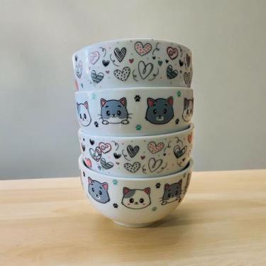 Imagem de Kit Jogo 4 Tigelas Porcelana Cumbuca Sopa Açaí Decorada Pet - Neo Porc