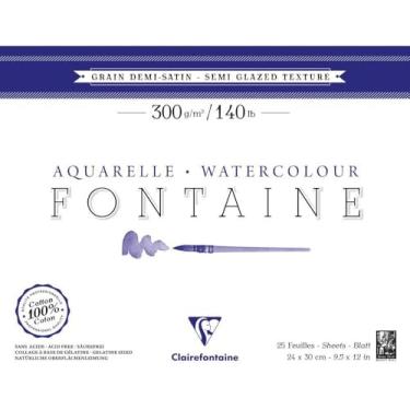 Imagem de Bloco Papel para Aquarela Clairefontaine Fontaine Semi Satinado 300g/m² 24X30cm