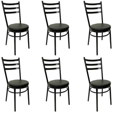 Imagem de Kit 6 Cadeiras de Cozinha Redonda com Reforço Preta Assento Grosso Pre