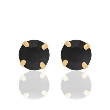 Imagem de Brincos Rommanel Pequenos Solitário Com Cristal Negro 525029, Preto
