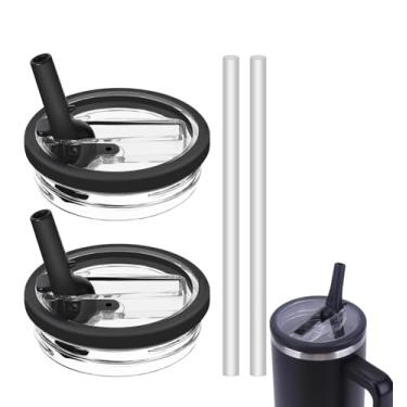 Imagem de Tampa de canudo flip de 850 g para Stanley Cup 850 g, tampa de substituição à prova de vazamento e sem derramamento para Stanley Quencher H2.0 (pacote com 2 unidades, preto, 850 g)