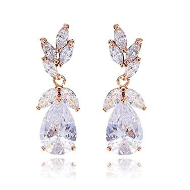 Imagem de Brincos de noiva CZ para casamento, elegante, gota, zircônia cúbica, aglomerado, folha floral, strass, brincos pendentes para noivas, damas de honra, mãe da noiva, festa de formatura para meninas,