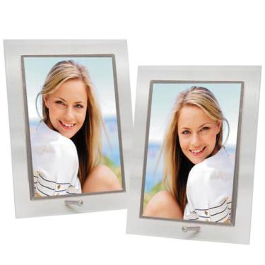 Imagem de Jogo 2 Porta-Retratos Vidro Reto Prime Borda Prata 15x20 Vertical  Tuu