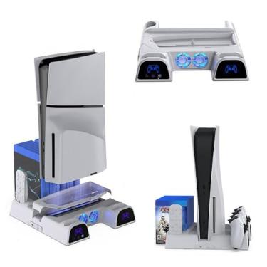 Imagem de Suporte Multifunção Cooler LED Para Playstation 5 Fat Slim Carregador Base Branco