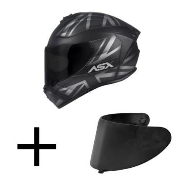 Imagem de Capacete ASX Draken UK Preto e Cinza Fosco Mais Viseira Fumê, 60