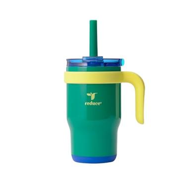 Imagem de REDUCE Copo infantil Coldee de 400 ml com tampa e canudo - Caneca de viagem isolada Coldee - à prova de derramamento, à prova de suor, sem BPA - Inclui alça, canudo de silicone reutilizável - Verde