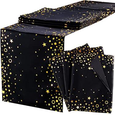 Imagem de 4 Caminhos de mesa pretos e dourados com glitter, confetes de bolinhas, passadeira de mesa de formatura, festa, toalha de mesa de poliéster, 30,48 x 182,88 cm, para chá de noiva, festas de Natal internas e externas
