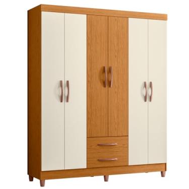Imagem de Guarda Roupa Casal 6 Portas E 2 Gavetas Luxo Organizador Premium Quarto Moderno Cor Nature/Off White