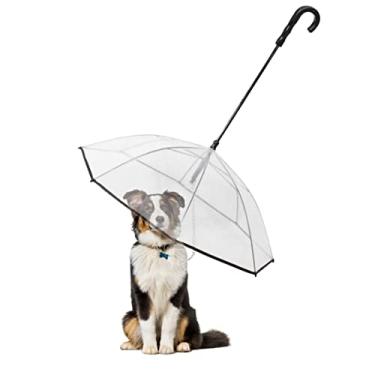 Imagem de ZEFOXETO Guarda-chuva transparente para cães de estimação, coleira ajustável dobrável, mantém o animal de estimação seco na chuva (gancho dobrável)
