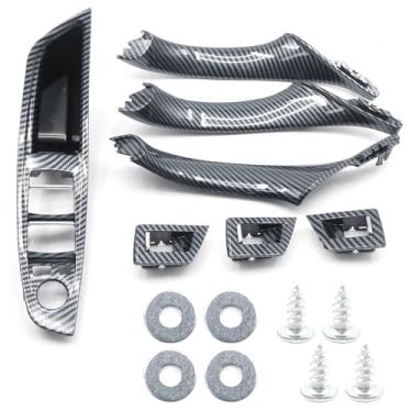 Imagem de Newnessai Maçanetas de porta padrão de fibra de carbono, apoio de braço para porta do motorista capas de interruptor de janela de puxador de porta de passageiro, substituição para BMW F10 F11