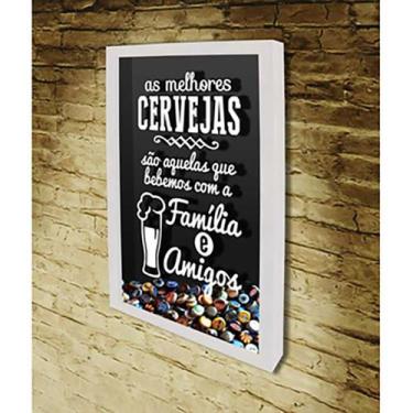 Imagem de Quadro Porta Tampinhas Melhores Cervejas - Quadro Novo, Branco, 45x63