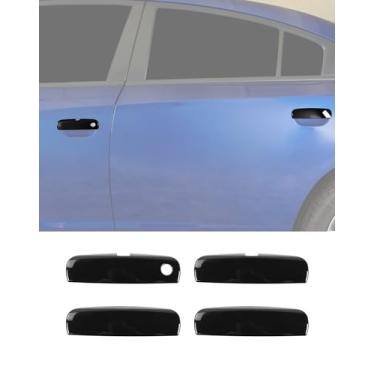 Imagem de 4 peças de capas para maçanetas externas compatíveis com Dodge Charger 2010-2024, capa protetora de maçaneta externa preta para Dodge Charger Acessórios externos