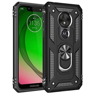 Imagem de Capa para Motorola Moto G7 Play de grau militar com anel giratório de metal 360, suporte magnético para montagem no carro, capa à prova de choque para celular Moto G7 Play, Preto