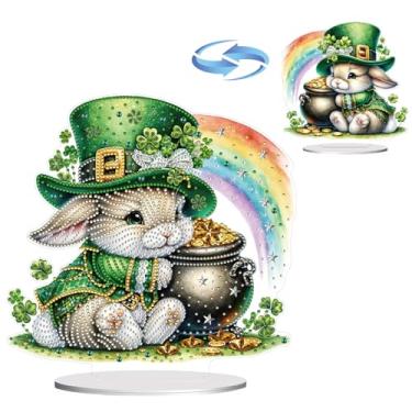 Imagem de BAYUNOE DIY Diamond Art Painting Desktop PET Ornamento de Dia de São Patrício feito à mão padrão dupla face diamante arte de diamante decorado enfeites de mesa decoração de casa - coelho