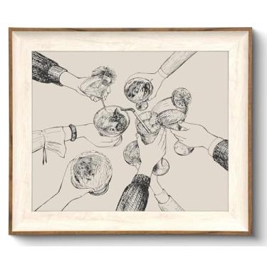 Imagem de Uniro Arte de parede em tela emoldurada, impressão vintage de torcida para decoração de parede de carrinho de bar, impressão de arte retrô de sinal de torcida com amigos clincando bar carrinho pintura