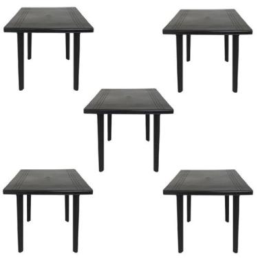 Imagem de Kit 5 Mesas de Plástico Quadrada 90cm Preta Desmontável - Plastics
