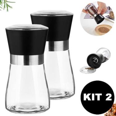 Imagem de Kit Moedores Especiarias Triturador Temperos Vidro Manual 2 unidades -