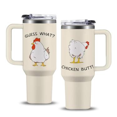 Imagem de NIAXAUYT Presentes de frango para amantes de frango, mulheres e homens, copo de aço inoxidável de 1,134 g, presentes temáticos de frango engraçados para aniversário, Natal, Adivinhe o que é bumbum de