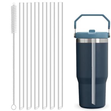 Imagem de 6 canudos de substituição compatíveis com Stanley IceFlow Flip copo de aço inoxidável de 850 g, reutilizável, transparente, de grau alimentício e sem BPA com escova de limpeza