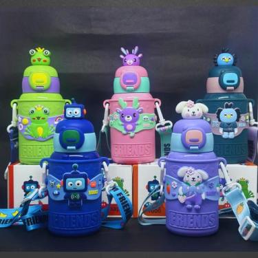 Imagem de Garrafa Termica Infantil 450mL de Aço Inox com Case 3D, Cinza