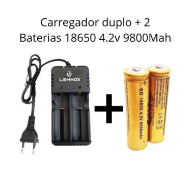 Imagem de 2 Bateria Recarregável 18650 4.2v 9800mah Li-ion + 1 Carregado duplo R