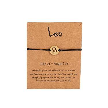 Imagem de COLORFUL BLING Pulseira de horóscopo do zodíaco com 12 signos de constelação para mulheres, pulseira banhada a ouro 14 quilates, tornozeleira amizade, joias para casais com cartão de mensagem, 9.68