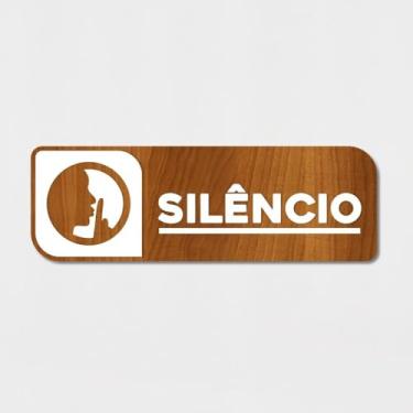 Imagem de Placa de Sinalização Silêncio Acrílico em Relevo (Canela comm branco)