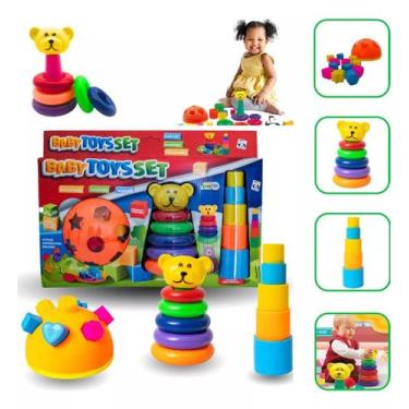 Imagem de Brinquedo Didatico Educativo p Bebês Monta E Empilha Geométricos 12mes