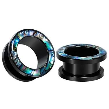 Imagem de KUBOOZ Brinco alargador de alargador de túnel piercing verde concha floral parafuso de aço inoxidável, Metal, arenito