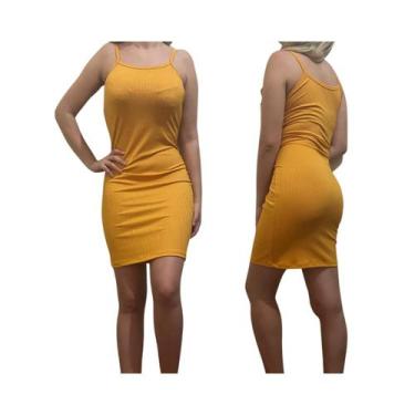 Imagem de Vestido Canelado De Alcinha Curto - Empório J, Mostarda, ÚNICO