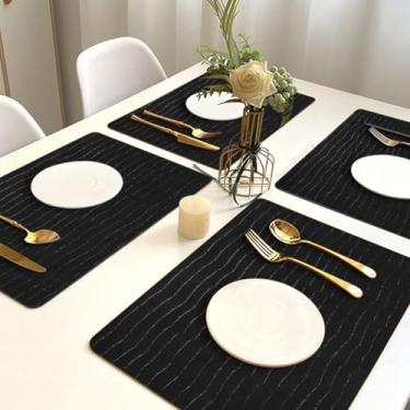 Imagem de 8 Jogo Americano Mesa Posta Luxo Impermeável Pvc Cro Vr (PRETO grafite cinza claro escuro café - CROCK RETANGULAR)