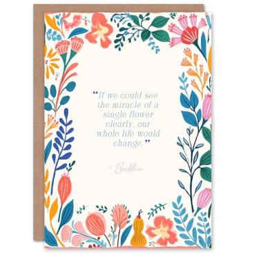 Imagem de Artery8 Cartão de aniversário espiritual Miracle of a Flower Buddhist Mindfulness Cartão em branco para ele ou ela
