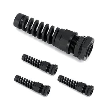 Imagem de QWORK Prensa-cabo, 4 peças NPT 1/5.1 cm IP68 impermeável flexível espiral alívio de tensão protetor de glândula de nylon para fio de 6-12 mm, contraporca ajustável, preto