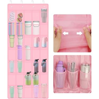 Imagem de NiHome Organizador multifuncional com 35 bolsos para pendurar na porta Stanley Tumbler na cozinha, despensa, banheiro, malha elástica de grande capacidade, armazenamento seguro, suporte de copo para