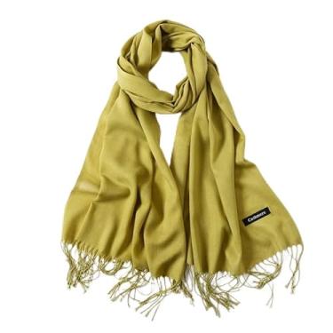 Imagem de Cachecol Echarpe Pashmina Xale Feminino Liso Leve Longo Macio Estiloso Confortável Moda Outono Inverno Frio Franja (Verde)