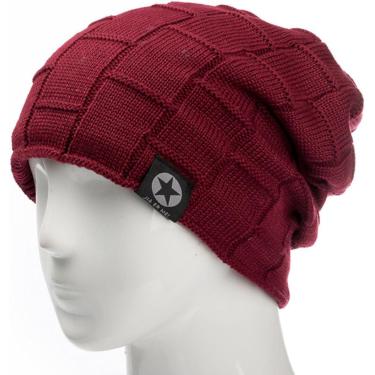 Imagem de Gorro Masculino Chapéu Estrela Inverno Chapéu Pele Gorro Quente Gorro Solto Crânio Tricô Chapéu Masculino Senhoras Esqui Esportes Boné, Red, A