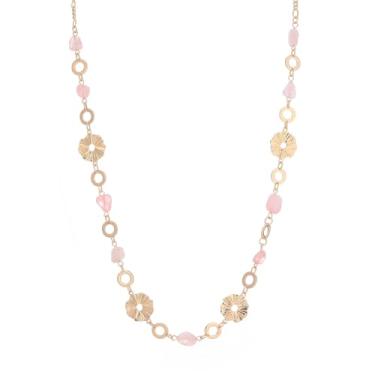 Imagem de Dazylleco Colares longos de ouro para mulheres, colar de ouro delicado com contas de pedra natural, presentes de dia das mães, bijuteria de ouro boho para mulheres, Pedra, Sem Pedra Preciosa