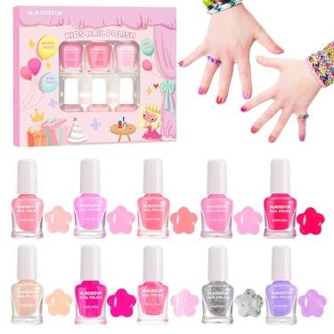 Imagem de ALIKOSSTOR Esmalte Infantil - Conjunto De Esmaltes Não Tóxicos Para Meninas, 10 Cores Rosa, Kit De Brinquedo De Esmalte À Base De Água De Secagem Rápida Para Crianças E Adolescentes