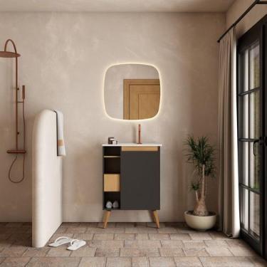 Imagem de Gabinete de Banheiro Montado em Madeira Jequitibá/Preto 60cm com Lavat