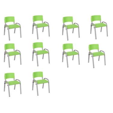 Imagem de Kit 10 Cadeiras Infantil Iso, Escola, Base Cinza-Verde Claro - J A Gar